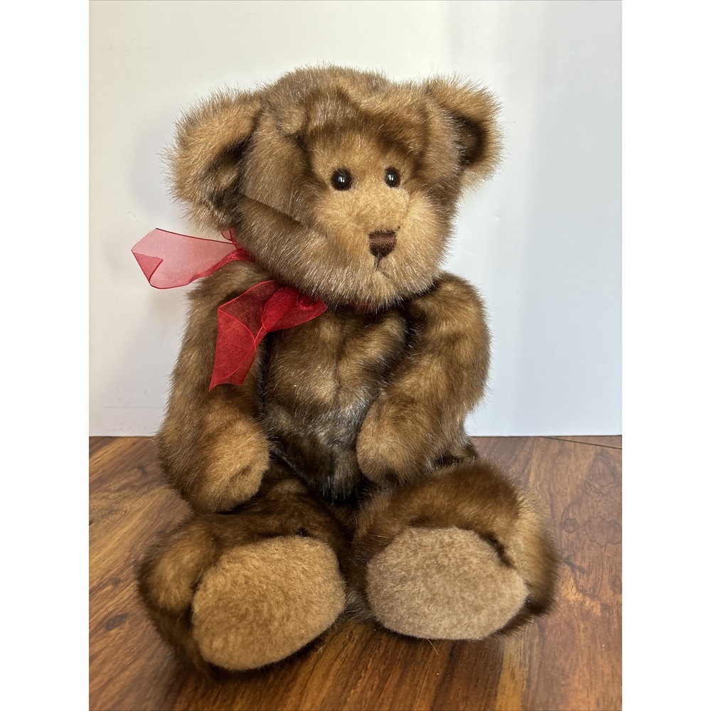 GUND BROWN TENDER TEDDY BEAR 16"  1983‎ Plush Red Bow